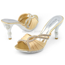 SHOEZY 2014 Womens Satin Rhinestone Open Toes Pumps Platform shoes Prom Dress Mules Heels Shoes Hot