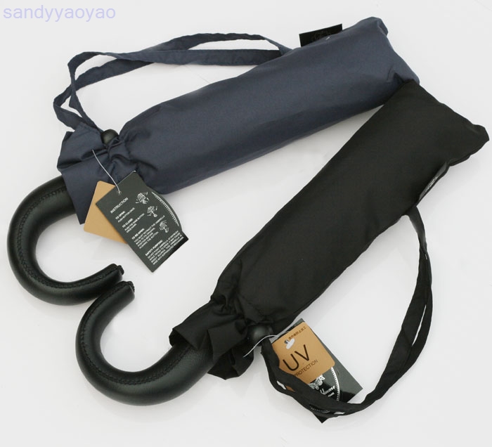 Y27 Brand Lotosblume Leather Handle Automatic Umbrella 10 Rib Quantity Strong Black Umbrellas Rain Wind Resistant