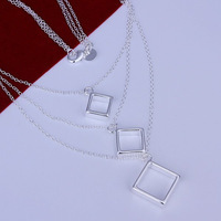 925 sterling Silver three square pendant charm necklace for women fine jewlery wholesa promotion chain