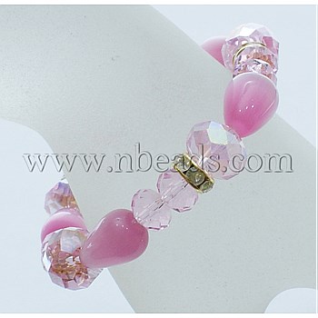 Cat Eye and Glass Bracelet, Mother's Day Ornaments, with Rhinestone, Pink, Bracelet: about 6cm inner diameter(China (Mainland))