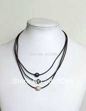 Free Shipping Freshwater Pearl and Leather Necklace Summer Seaside Jewlery