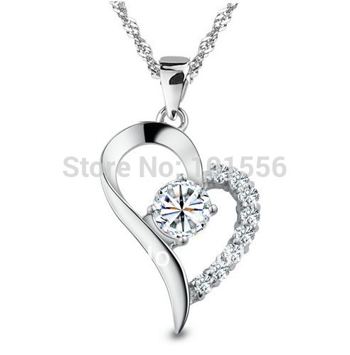 fashion classic trendy 925 sterling silver AAA zircon pendant necklace heart love jewelry for women free