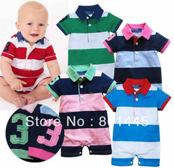 Summer baby romper short sleeve turn-down collar striped polo romper 100% cotton for 7~24M free shipping wholesale drop shipping(China (Mainland))