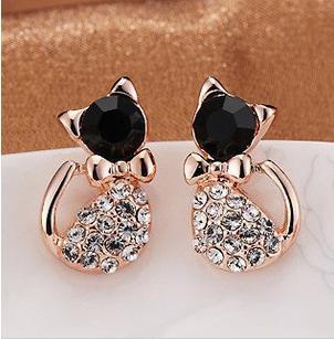 Fashion 2015 Gold Small Lovely Jewellery Full Rhinestone Cat Stud Earring C3R6