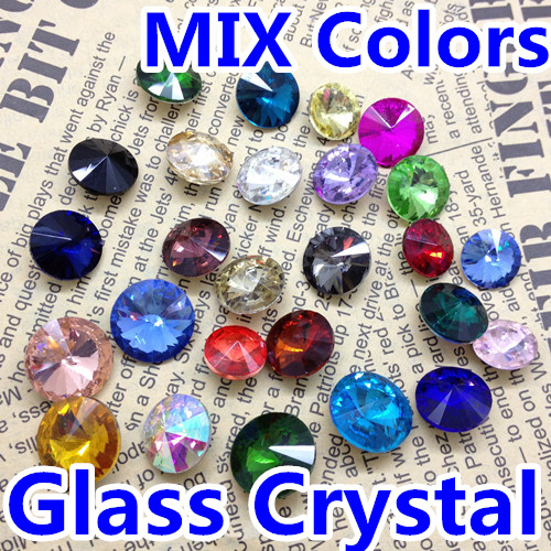 MIX COLORS Rivoli Crystal 8MM 10MM 12MM 14mm 16mm 18mm Round Fancy Stone Crystal Rivoli Beads