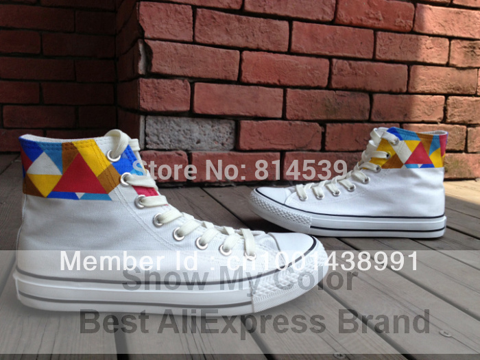 Men women s classical geometric figure fashion canvas shoes hand painted high top sneakers