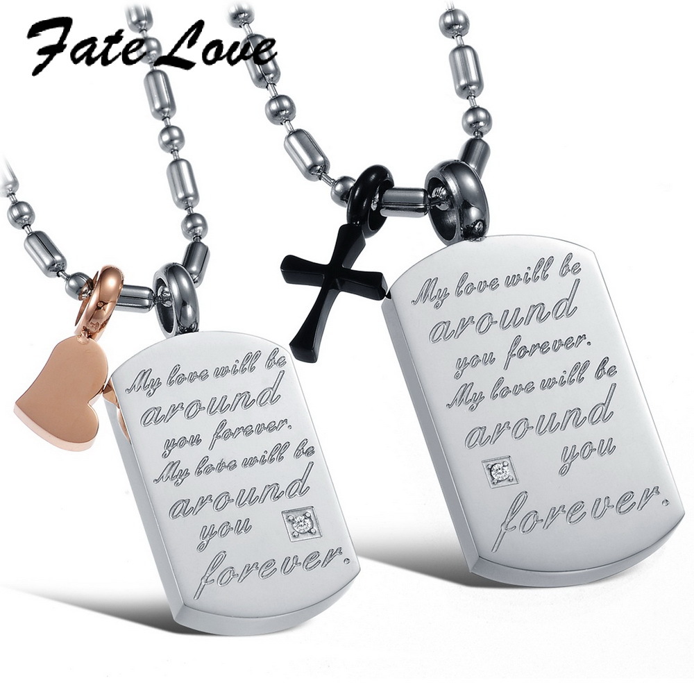 Free Shipping Stainless Steel Jewelry Love Letters Key and Heart shape Pendant Necklace Couple Creative Gift