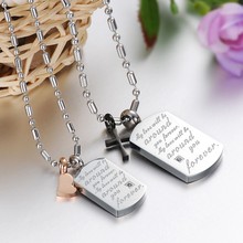Free Shipping Stainless Steel Jewelry Love Letters Key and Heart shape Pendant Necklace Couple Creative Gift