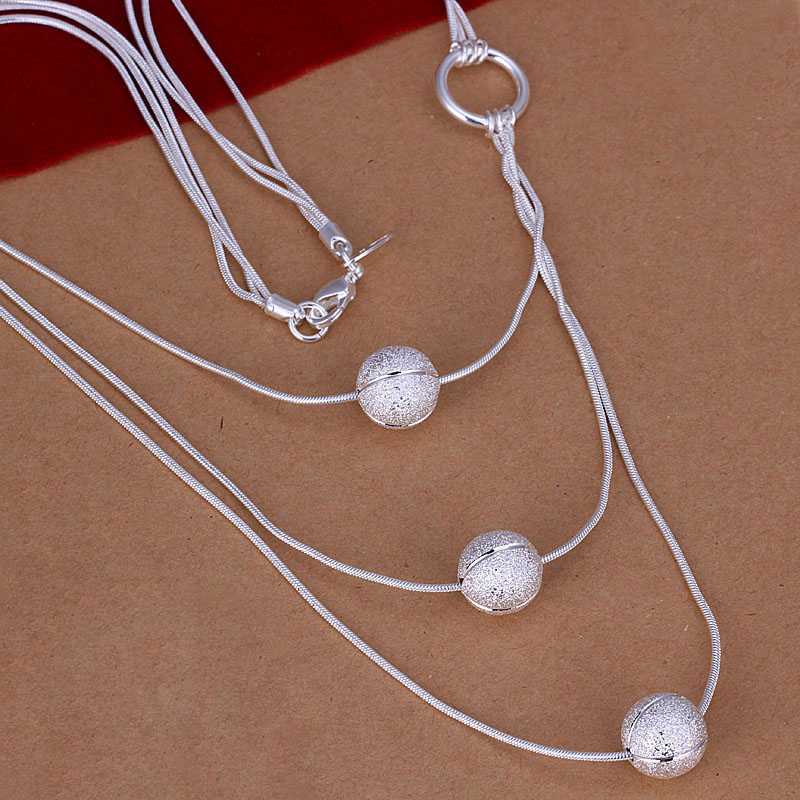 wholesale 2014 New Fashion 925 Sterling Silver Chain Three Sand Bead Necklaces Pendants For Women Men