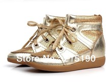 Wholesale Low Price Real Leather Gold Serpentine Grain Isabel Marant Wedge Sneakers Low Top Women Sports