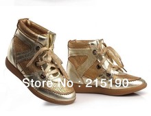 Wholesale Low Price Real Leather Gold Serpentine Grain Isabel Marant Wedge Sneakers Low Top Women Sports
