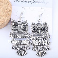 Min.order is $10 (mix order) E296 Environmentally friendly materials! Silver owl earrings jewelry wholesale free shipping