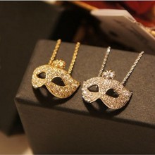 Min.order is $15(mix order) Free Shipping Fashion Women Fox Mask Rhinestone Female Short Clavicle Pendant Necklace N112 N112