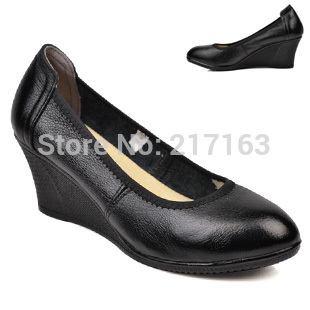 Free shipping genuine leather high heeled shoes women s ol formal work shoes cowhide wedges single