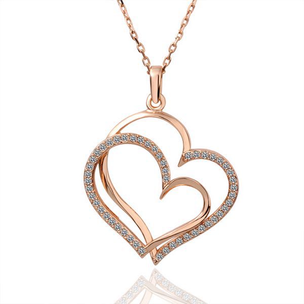 VGN126 Fashion Jewelry 18K Rose Gold Plated Czech Crystals Double Heart Love Pendant Necklaces for women