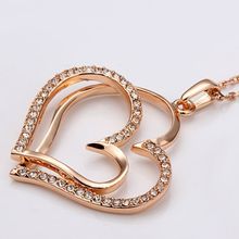 VGN126 Fashion Jewelry 18K Rose Gold Plated Czech Crystals Double Heart Love Pendant Necklaces for women