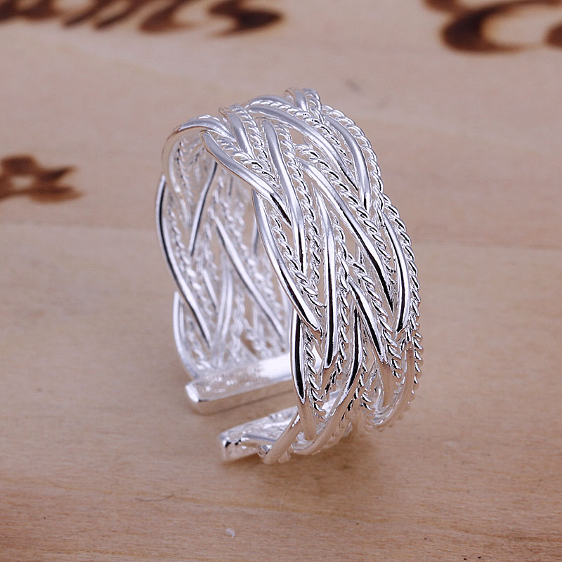 Free Shipping 925 Sterling Silver Ring Fine Fashion Small Net Weaving Silver Jewelry Ring Women Men
