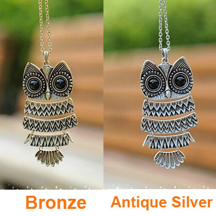 Korea Adorn Article Vintage Owl Pendants Necklace Ancient the Owl Sweater Chain Jewelry N1177 N1176