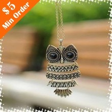 Korea Adorn Article Vintage Owl Pendants Necklace Ancient the Owl Sweater Chain Jewelry N1177 N1176