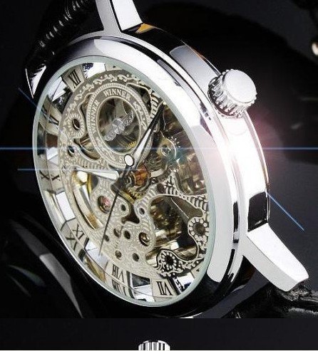 Hot Sale Silver Mens Manual Skeleton Mechanical Watch Wrist Hours Free ...