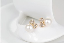 2014 Korean Fashion Jewelry Butterfly Bow Knot Pearl Earrings For Women XY E136