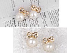 2014 Korean Fashion Jewelry Butterfly Bow Knot Pearl Earrings For Women XY E136