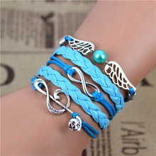 2014 Multilayer Braided Bracelets Vintage Owl Harry Potter wings infinity bracelet Multicolor woven leather bracelet Bangle