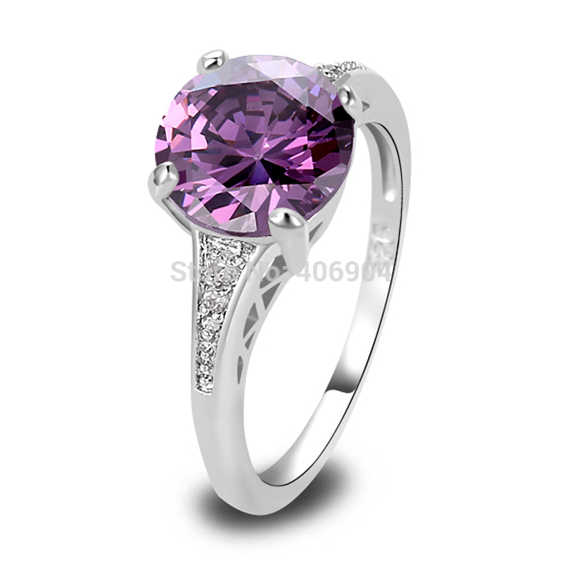 Wholesale Round Cut Amethyst White Topaz 925 Silver Ring Unisex Jewelry Size 6 7 8 9