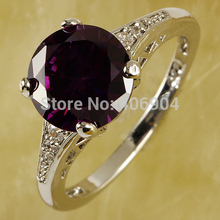 Wholesale Round Cut Amethyst White Topaz 925 Silver Ring Unisex Jewelry Size 6 7 8 9