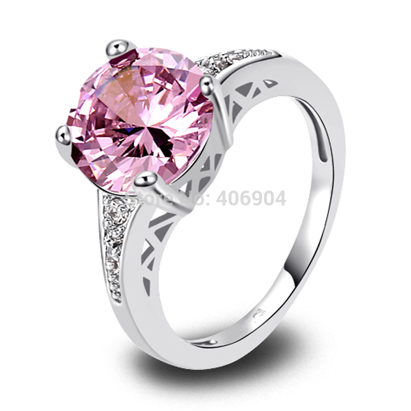 Wholesale 10 10mm Round Cut Pink Topaz White Topaz 925 Silver Ring Size 6 7 8