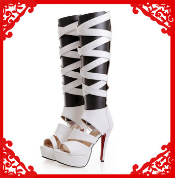 Knee High Gladiator Sandals women summer red bottom platform high ...