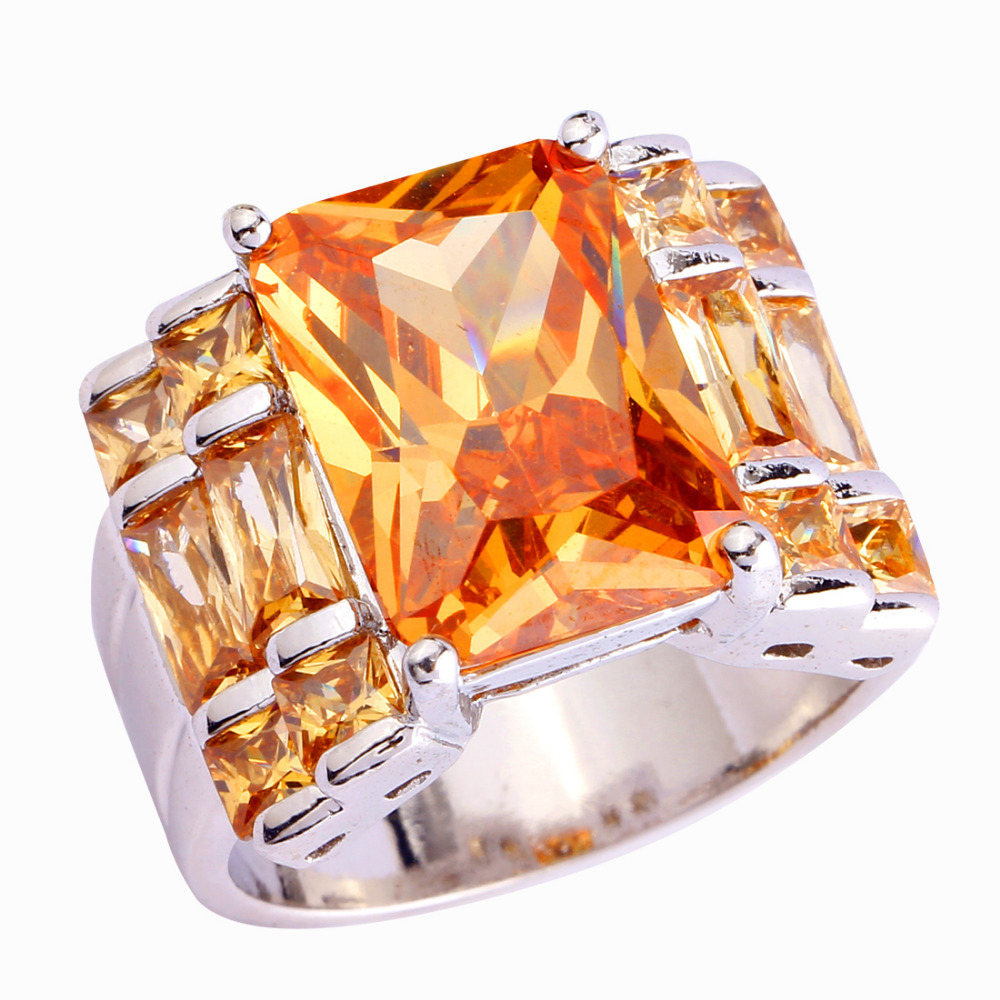 Wholesale Noble Unisex Jewelry Emerald Cut Morganite 925 Silver Ring New Rings Size 7 8 9