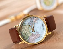Earth Map Wholesale women wristwatches ladies fashion leather strap quartz watch Women dress watches FS126