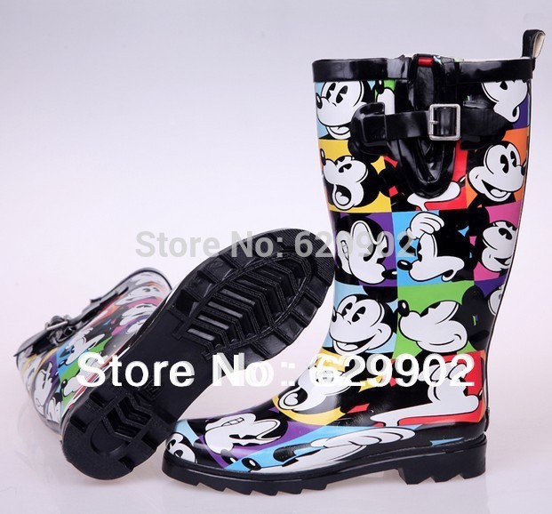 2014 women Mickey cartoon pattern rainboots wellingtons natural rubber rain boots shoes for men galoshoes galoshes