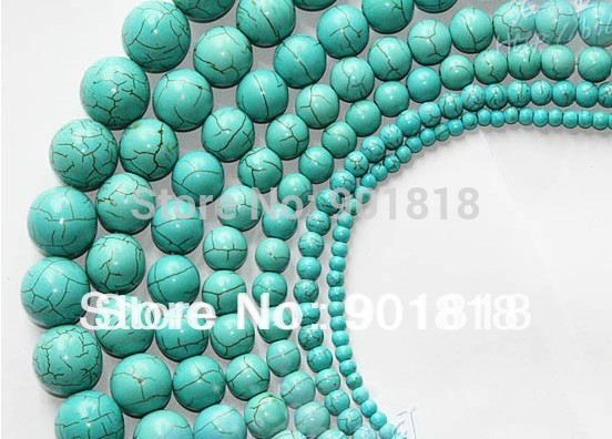 Free shipping Turquoise beads 3 4 6 810 12 14 16 mm Round stone Jewelry Beads