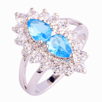 Dazzling Pear Cut Blue Topaz & White Topaz 925 Silver Ring Size 6 7 8 9 10 New Women Gift Rings JEWELRY Free Shipping Wholesale