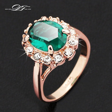Elegant Green Rhinestone Emerald Ring Wholesale 18K Gold Plated Crystal Brand Wedding Jewelry For Women anel aneis joias DFR088