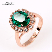 Green Rhinestone Emerald Finger Ring Wholesale 18K Rose Gold Plated Crystal Fashion Brand Wedding Jewelry For