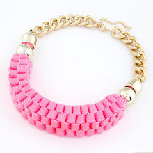 Bohemian Jewelry Handmade Candy Color Gold Chains Knit Weave Bib Choker Collares Statement Necklaces Pendants Women