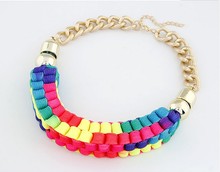 Bohemian Jewelry Handmade Candy Color Gold Chains Knit Weave Bib Choker Collares Statement Necklaces Pendants Women