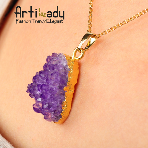 Artilady natural amethyst drusy pendant necklace druzy jewelry fashion women necklace jewelry christmas gift