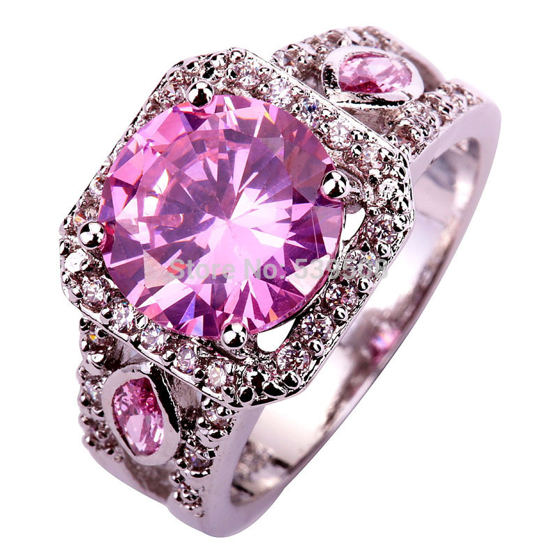 Wholesale Engagement Wedding Bridal Hot Sales ound Cut Pink White Sapphire 925 Silver Ring Size 7