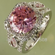 Wholesale Engagement Wedding Bridal Hot Sales ound Cut Pink White Sapphire 925 Silver Ring Size 7