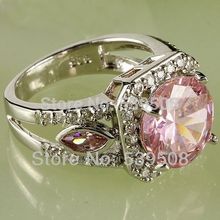Wholesale Engagement Wedding Bridal Hot Sales ound Cut Pink White Sapphire 925 Silver Ring Size 7