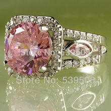 Wholesale Engagement Wedding Bridal Hot Sales ound Cut Pink White Sapphire 925 Silver Ring Size 7