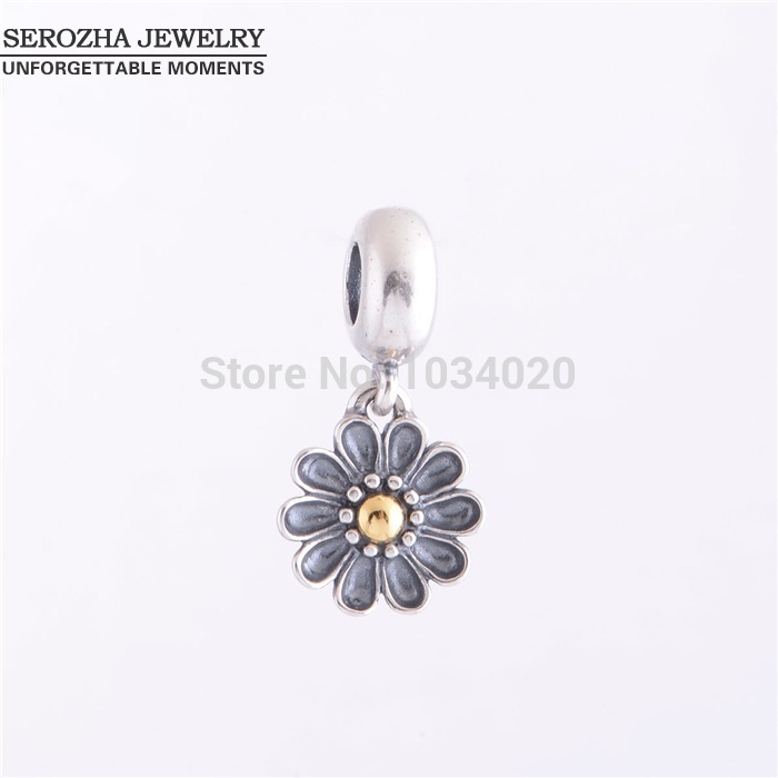 S925 Sterling Silver Flower Daisies Dangle Charm Authentic 925 Silver Jewelry Fits Pandora Style Bracelets Necklaces
