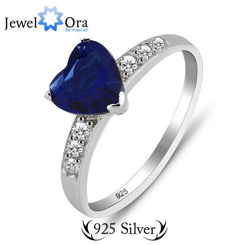 Genuine 925 Sterling Silver Hot Sale Heart Ring Fashion Jewelry Classic 925 Sapphire Love Rings JewelOra
