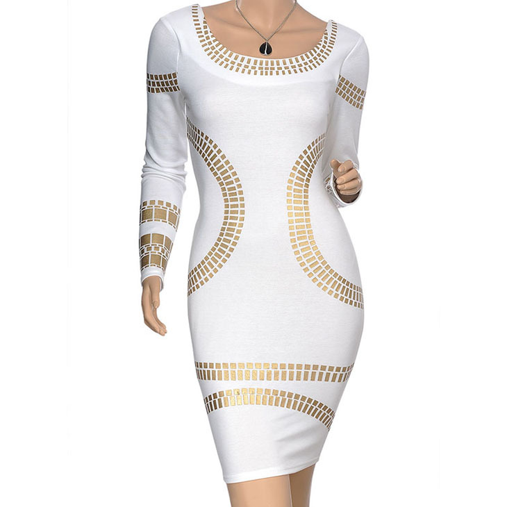 Hot-White-Long-Sleeve-Gold-Sequins-knit-Dress-2014-New-Arrival-Kim ...