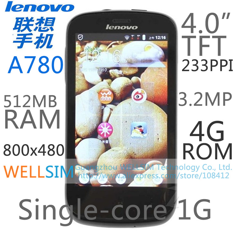 Original Lenovo A780 Multi language Mobile phone 4 0TFT 800x480 MSM7227A Single core1G 512MBRAM 4GROM Android2