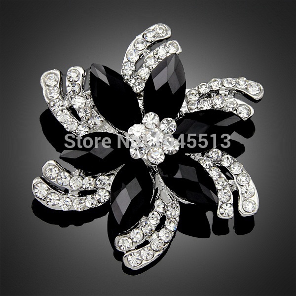 Beautiful alloy European Style Resin Crystal Brooches Classic Vintage Women Black Brooch For Decorations Invitations Clothes